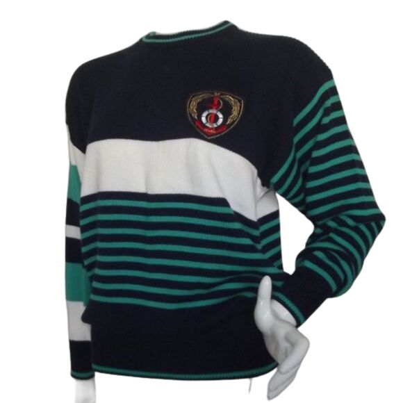 FIA ITALIA Sweater, M, Blue/White/Green stripes, Crested, Pullover, crew neck - Picture 4 of 11